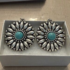 Silver and Turquoise Floral Earrings